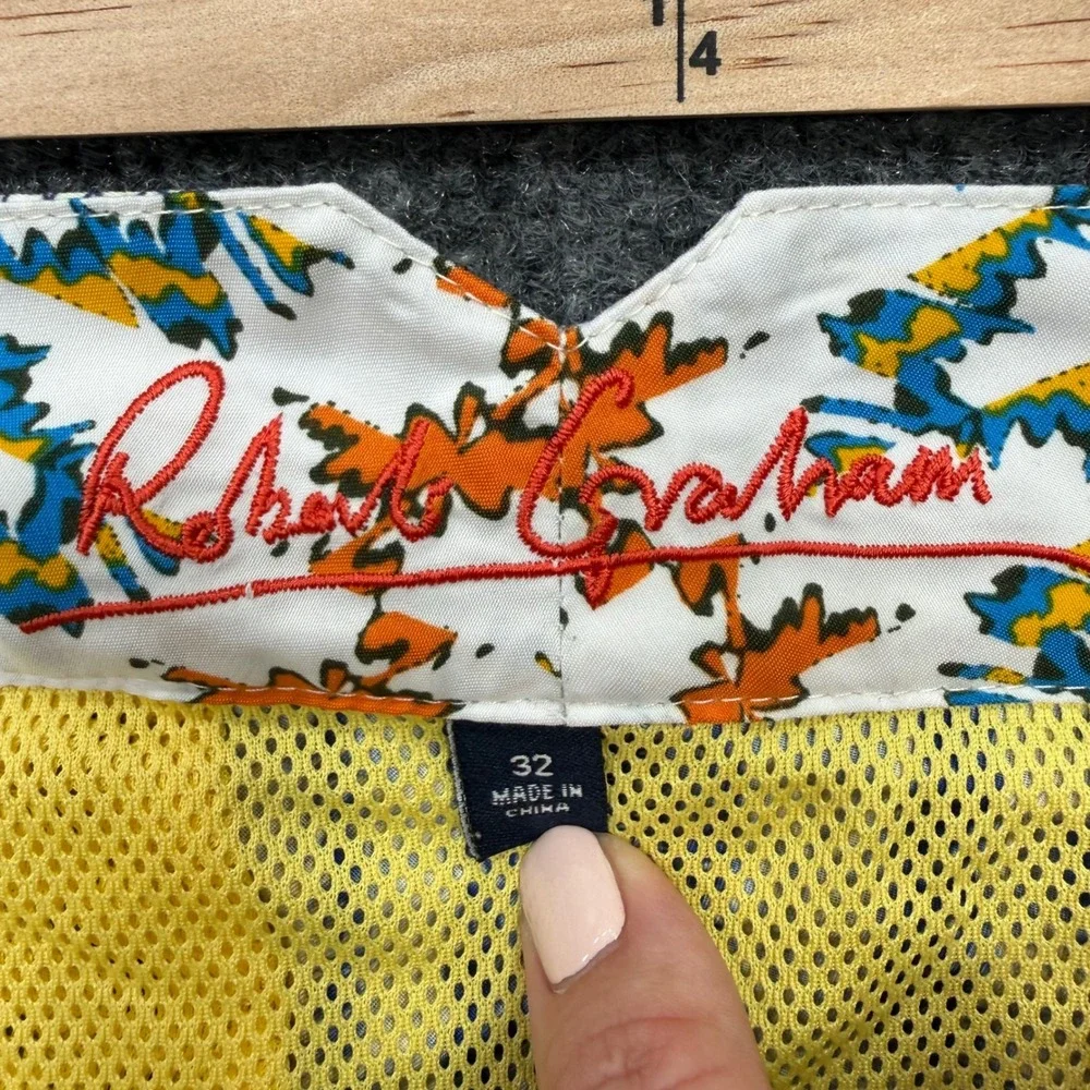 Robert Graham Mens Blue Yellow Geometric Vintage Car Swim Trunks Board Shorts 32
